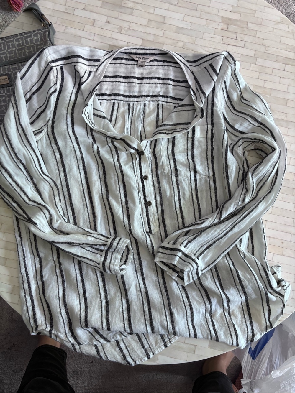 Lucky Brand White Top with Black Stripes